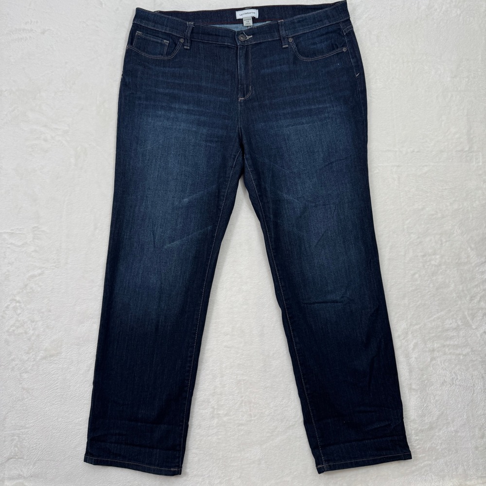 Liz Claiborne Jeans Women 16 Dark Wash Blue Boyfriend Relaxed‎ Straight Stretch